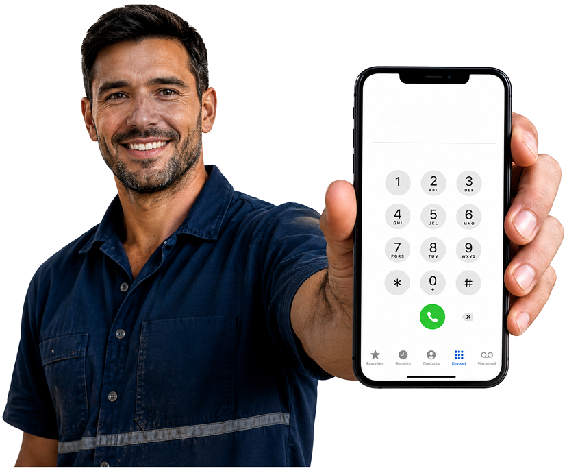 Point Piper Blocked Drains plumber holding a phone — call 1300 261 965
