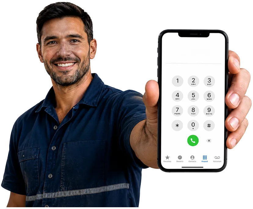 Plumber on the phone taking a Point Piper callout
