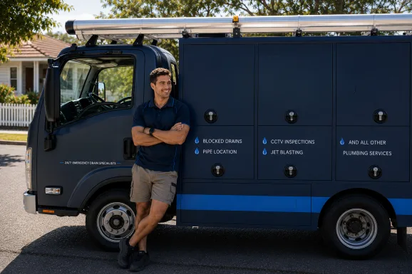 Our plumber with the service van on a Point Piper job