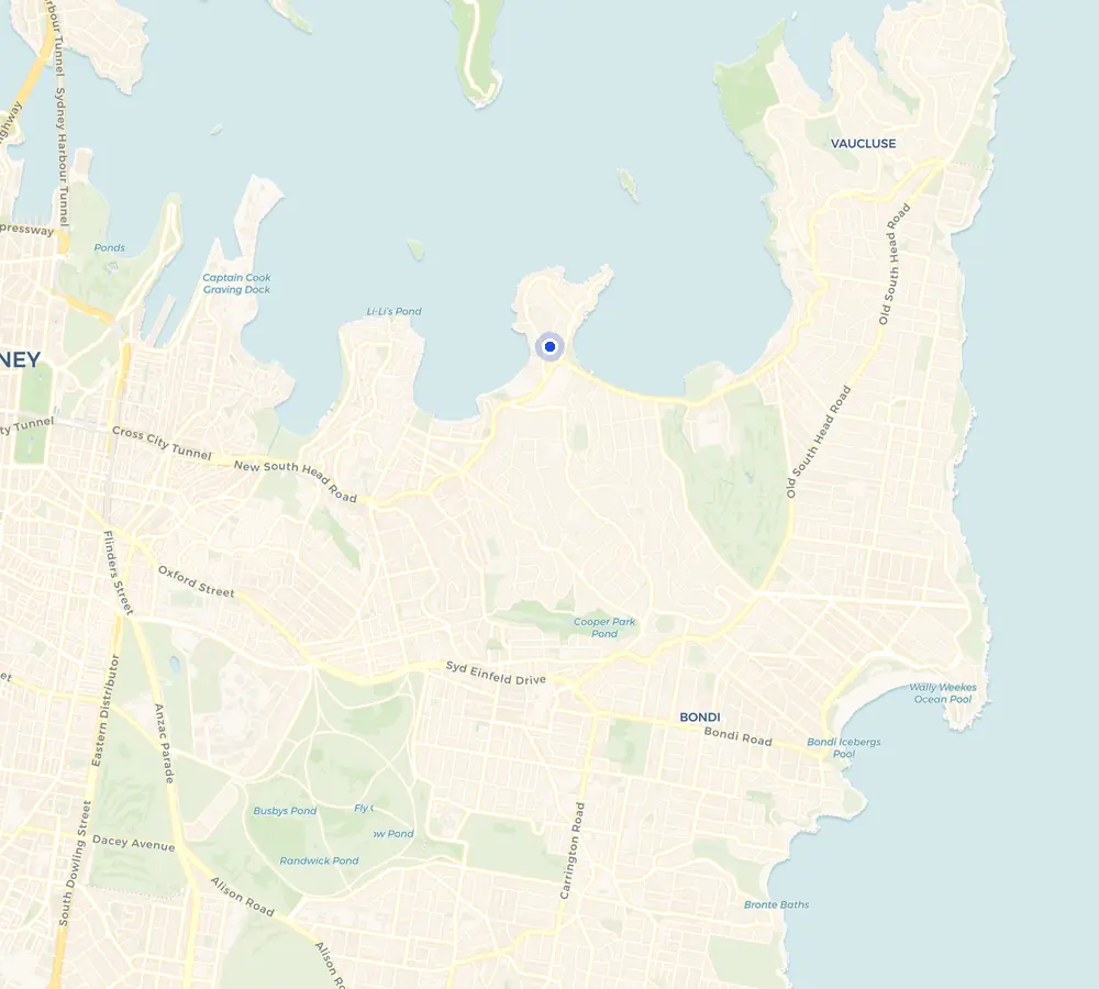 Map of the Point Piper service area and the surrounding Eastern Suburbs, showing Point Piper and the nearby streets we cover.