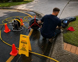 Plumber checking a blocked drain on a Point Piper job