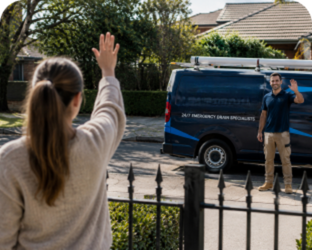 Customer waving goodbye to a Point Piper Blocked Drains plumber